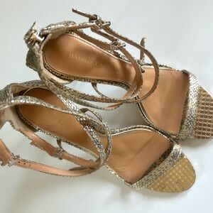 Badgley Mischka Strappy Gold Heeled Sandals, size 8